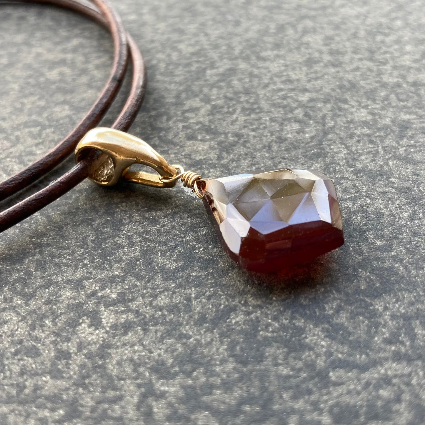 Hessonite Garnet & Bronze Leather Choker