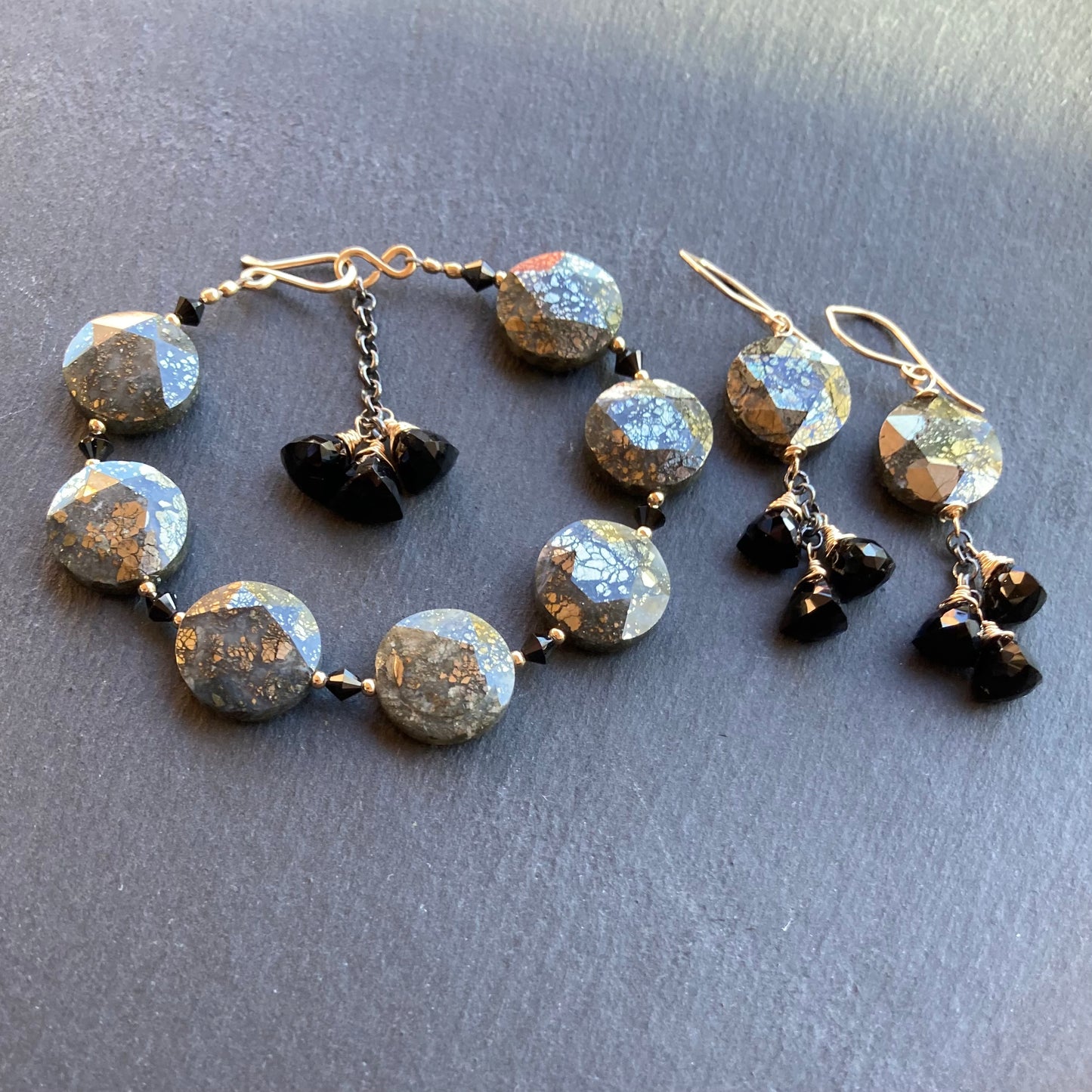 Nipomo Marcasite in Agate, Black Onyx & Mixed Metal Tassel Earrings