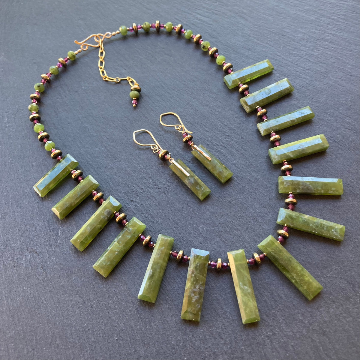 Vesuvianite & Purple Garnet Necklace