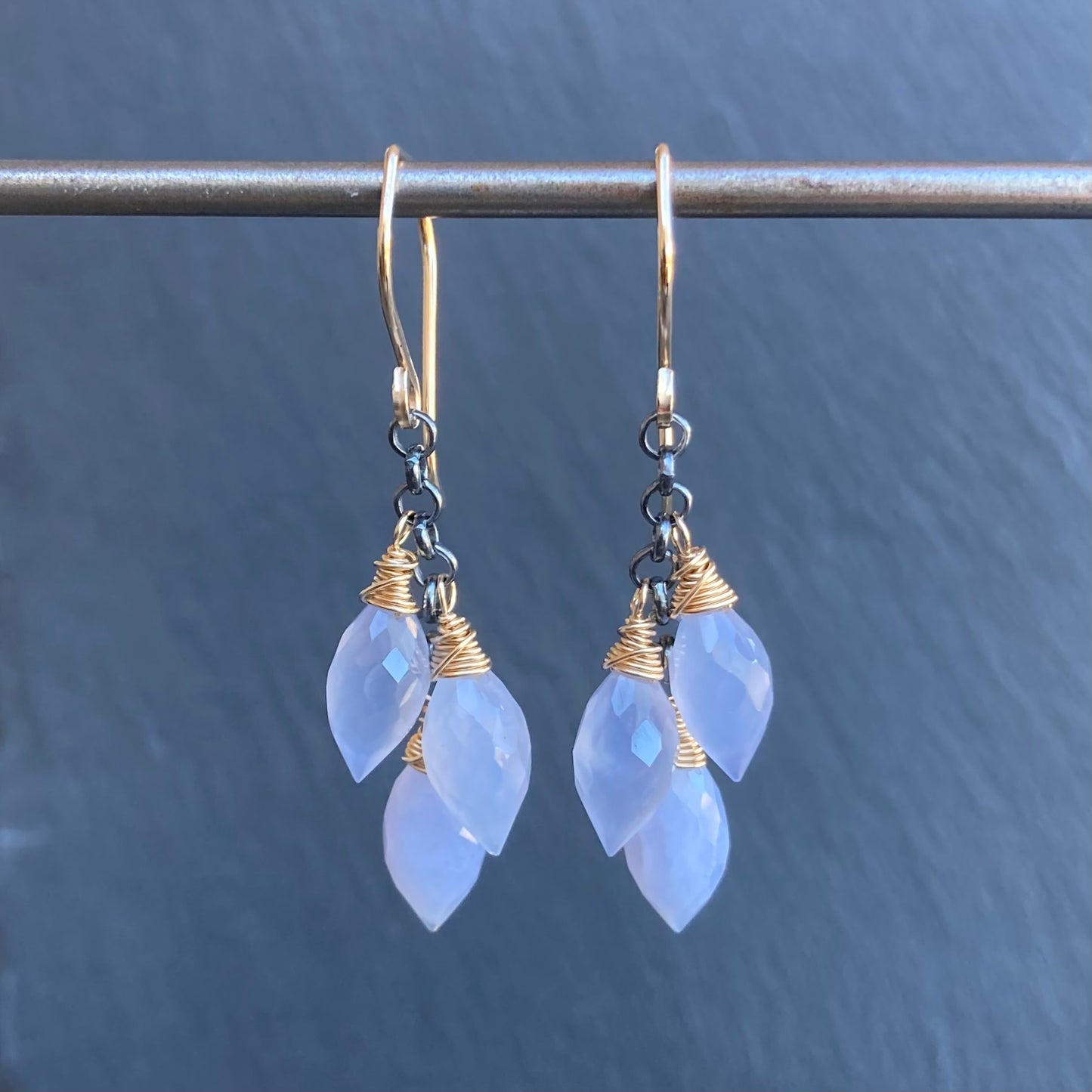 Blue Lace Agate & Mixed Metal Cascade Earrings