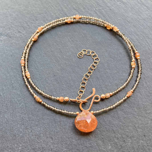 Sunstone, Smoky Quartz & Rose Gold Choker