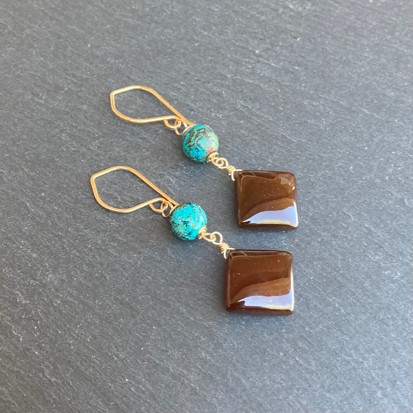 Chalcedony, Shattuckite & Gold Earrings