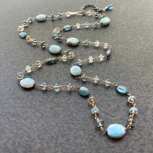 Larimar, Aquamarine, Kyanite & Mixed Metal Necklace