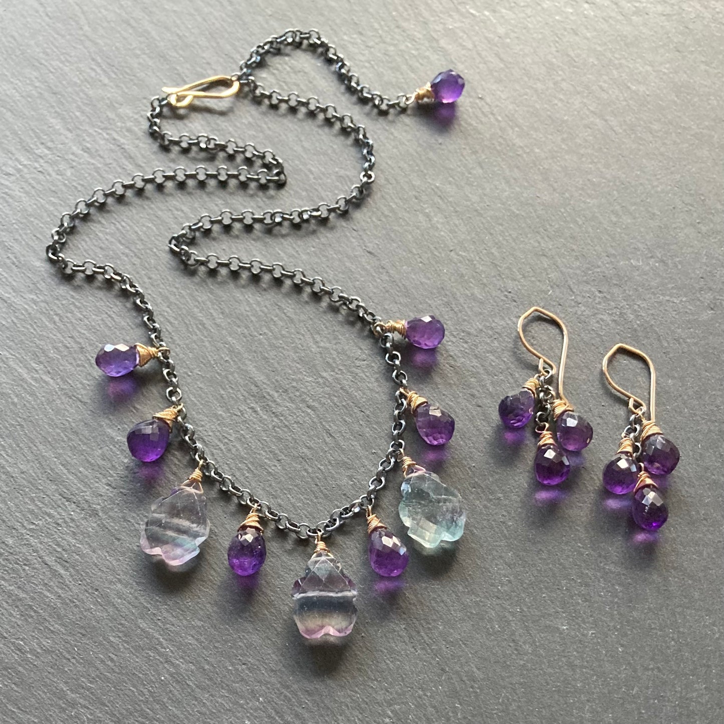 Amethyst & Mixed Metal Cascade Earrings