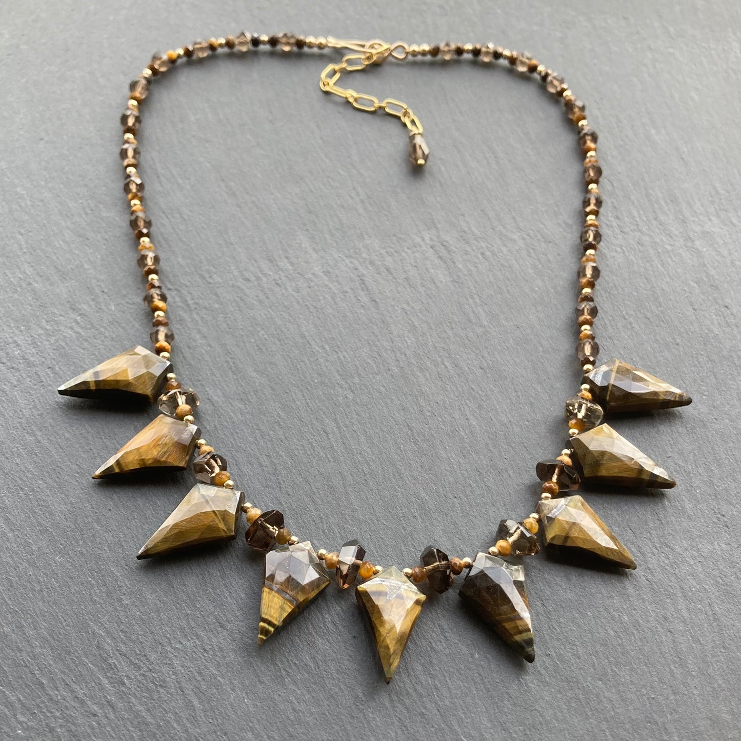 Tiger’s Eye, Smoky Quartz & Gold Arrowhead Collar