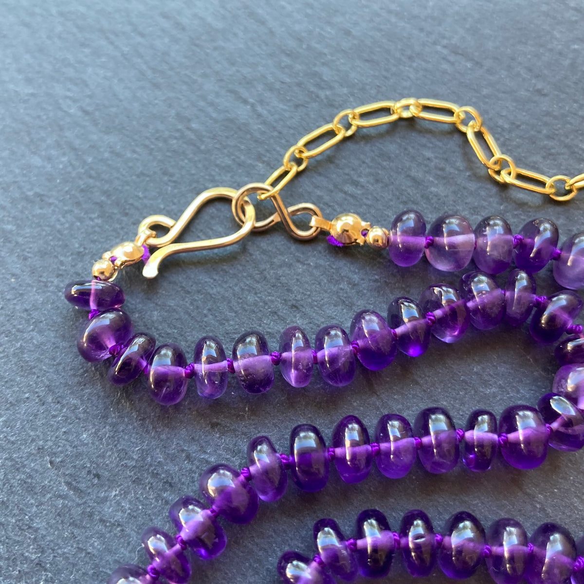 Amethyst Hand Knotted Silk Necklace