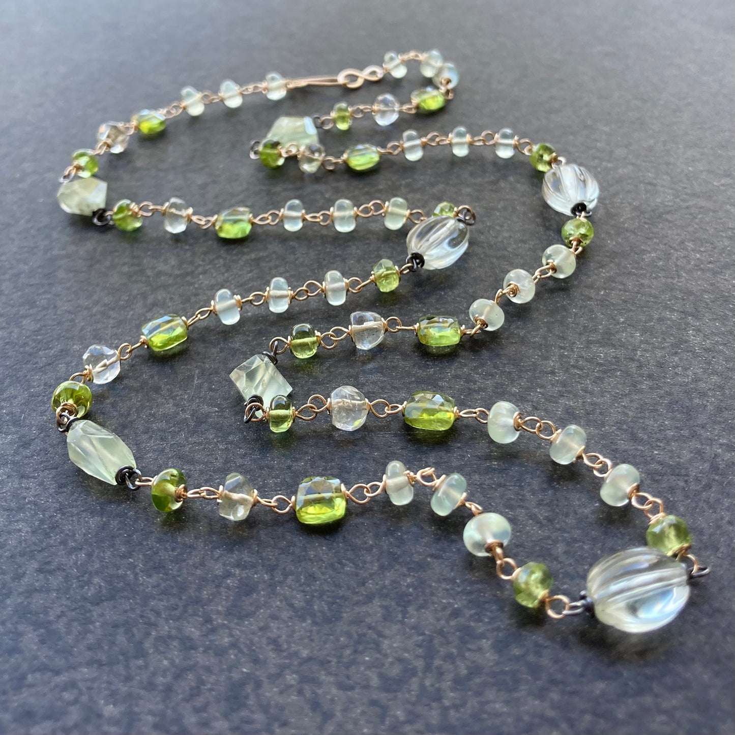 Peridot, Prasiolite, Prehnite & Mixed Metal Necklace