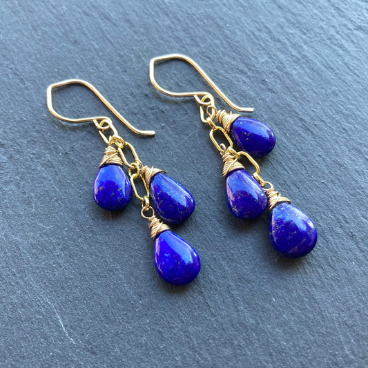 Lapis Lazuli & Gold Cascade Earrings