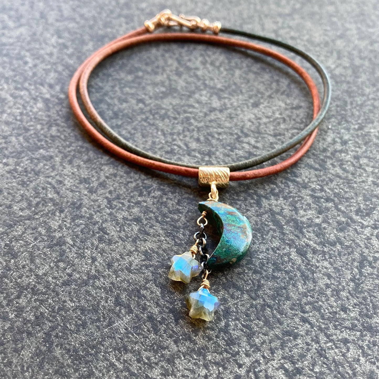 Chrysocolla, Labradorite & Mixed Metal Falling Stars Leather Choker