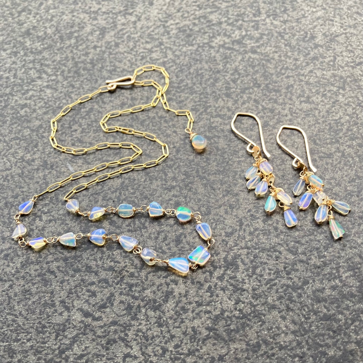 Ethiopian Opal & Gold Cascade Earrings