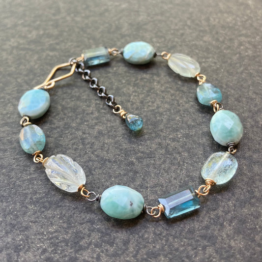 Larimar Multi Gemstone & Mixed Metal Bracelet