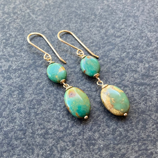 Green Turquoise & Gold Earrings