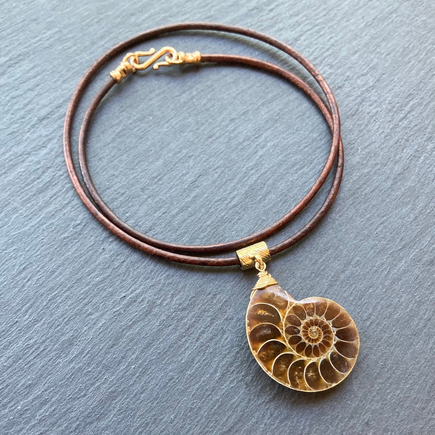 Natural Ammonite & Bronze Leather Choker