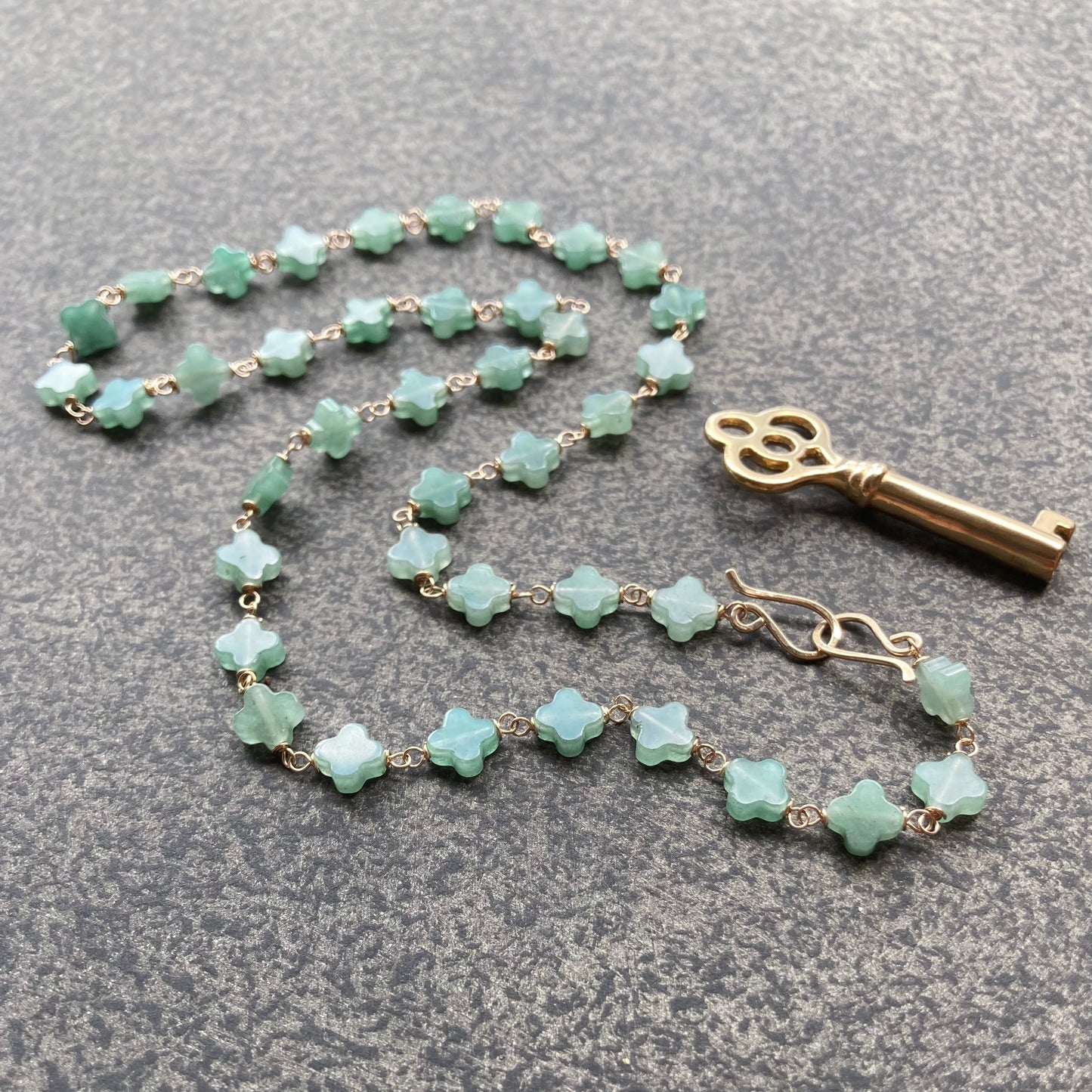 Aventurine, Gold & Bronze Key to Good Fortune Convertible Pendant Necklace