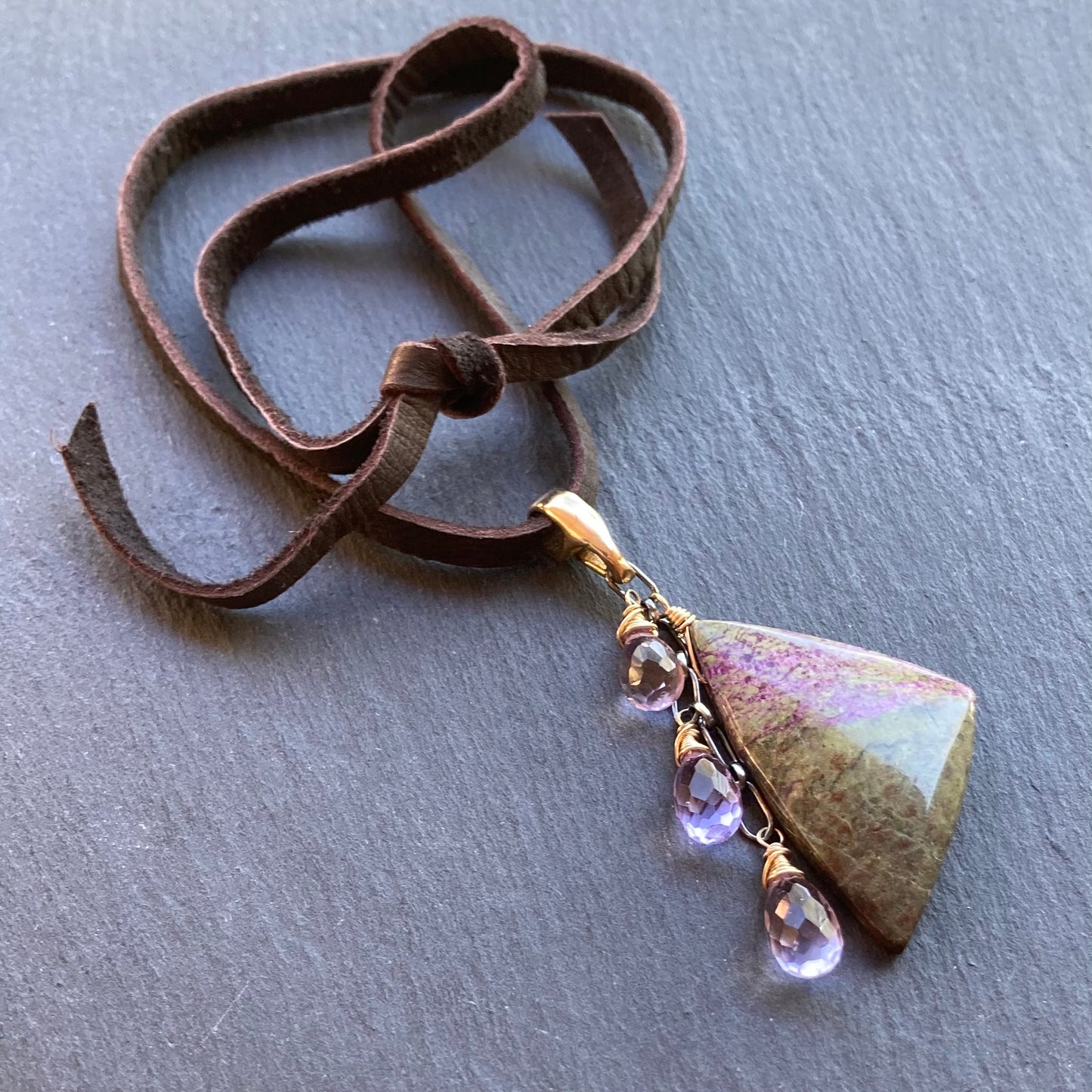 Atlantisite, Ametrine & Mixed Metal Deertan Leather Choker