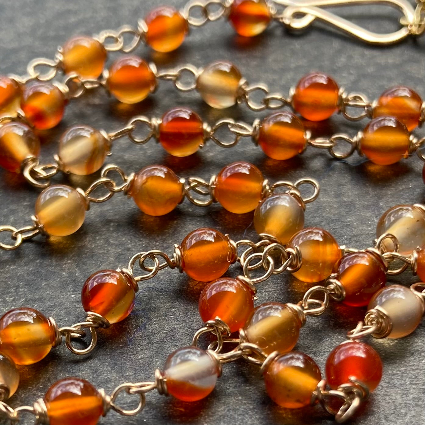 Natural Carnelian, Gold & Bronze Poppy Necklace