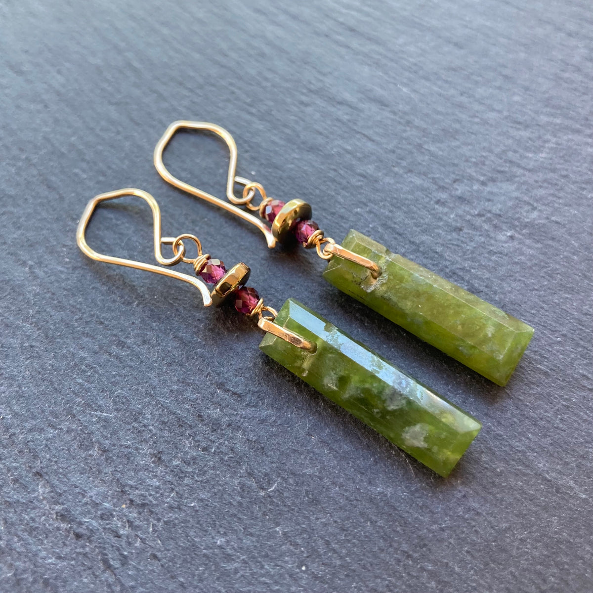 Vesuvianite & Gold Earrings