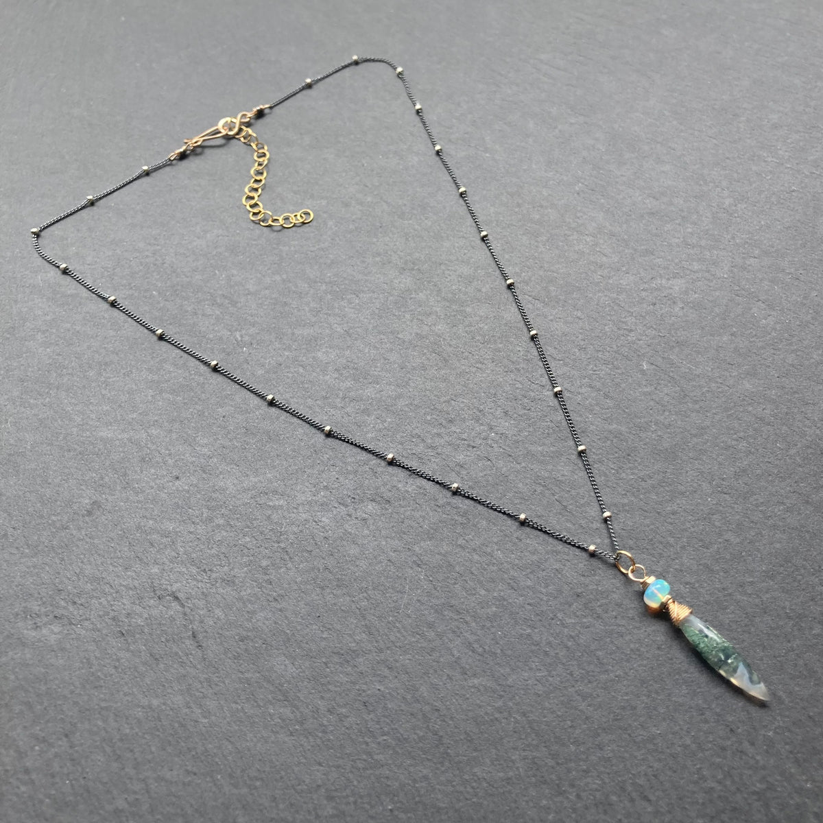 Moss Agate, Ethiopian Opal & Mixed Metal Pendant Necklace
