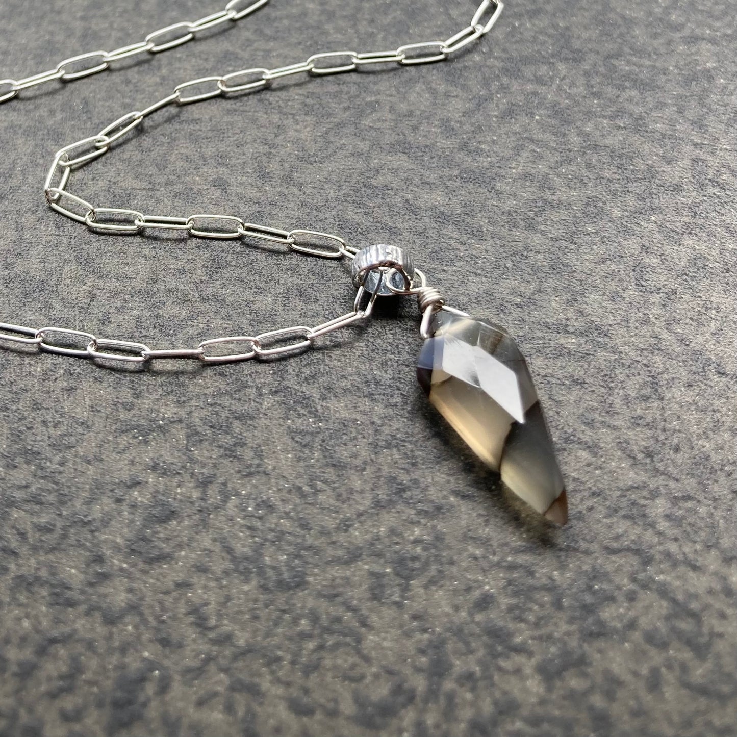 Montana Agate & Sterling Silver Pendant Necklace 16”