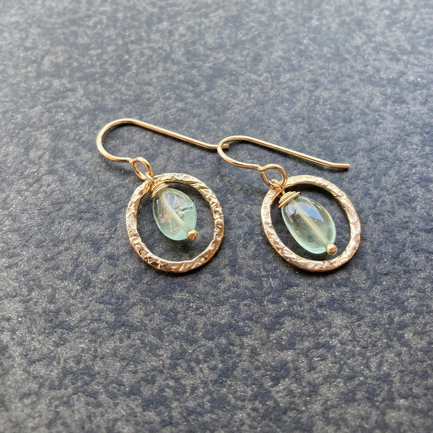 Moss Aquamarine, 14k Gold & Bronze Hoop Earrings