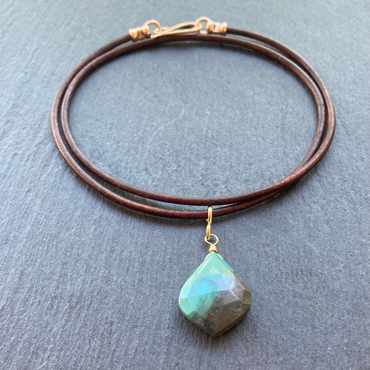 Chrysocolla & Gold Leather Choker