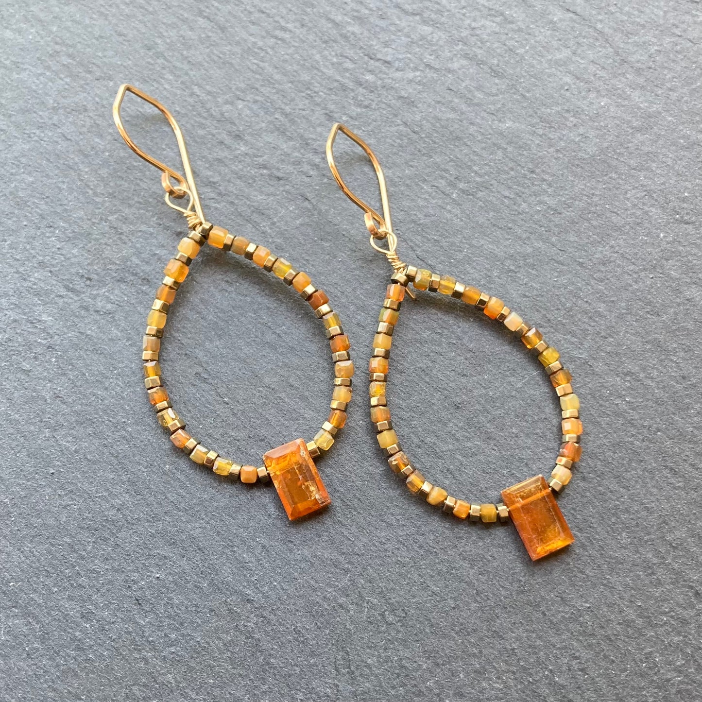Orange Kyanite, Australian Fire Opal & Gold Hoops