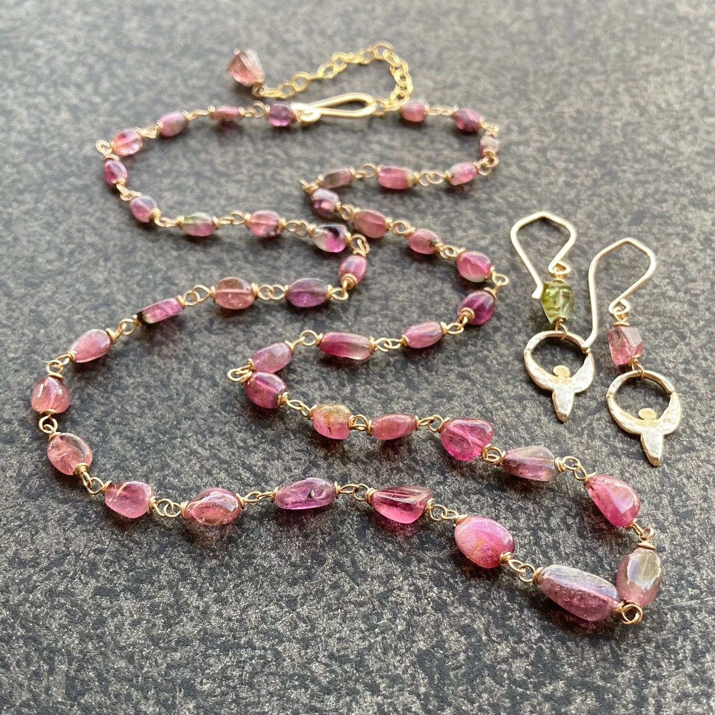 Watermelon Tourmaline & Gold Necklace