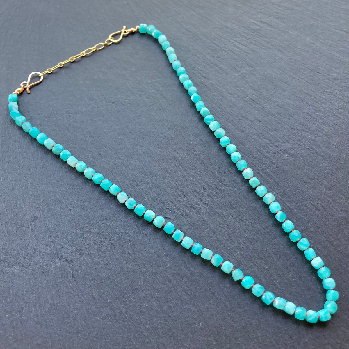 Amazonite Hand Knotted Coral Silk Necklace with Removable Kingman Turquoise & Spiny Oyster Pendant