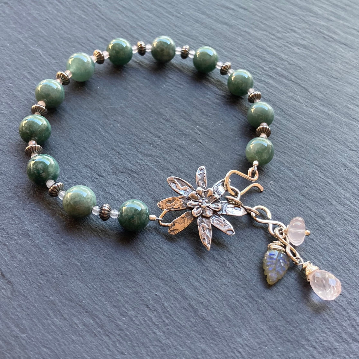 Guatemalan Jade & Sterling Silver Winter Succulent Bracelet