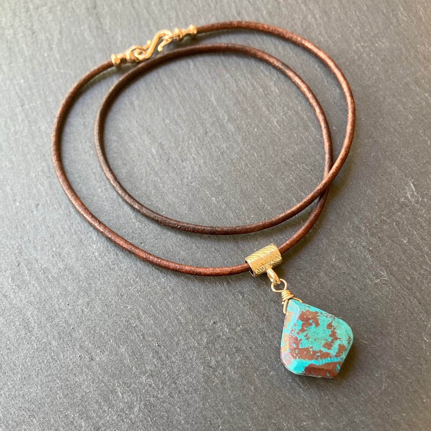 Chrysocolla & Bronze Leather Choker