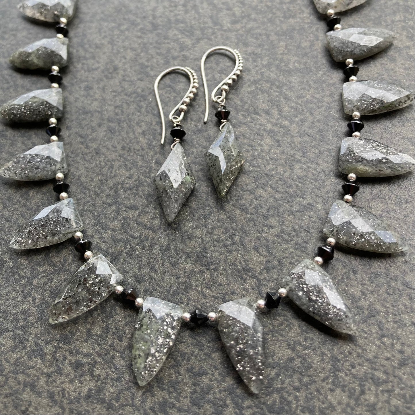 Black Sunstone, Black Spinel & Sterling Silver Earrings