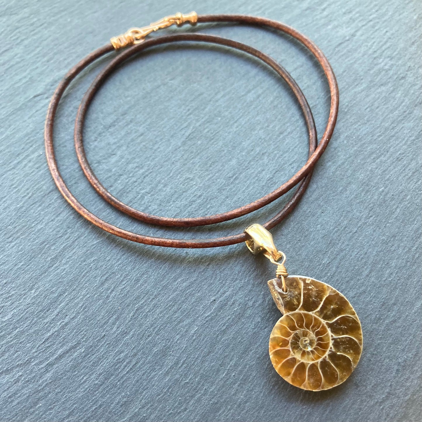Natural Ammonite & Bronze Leather Choker