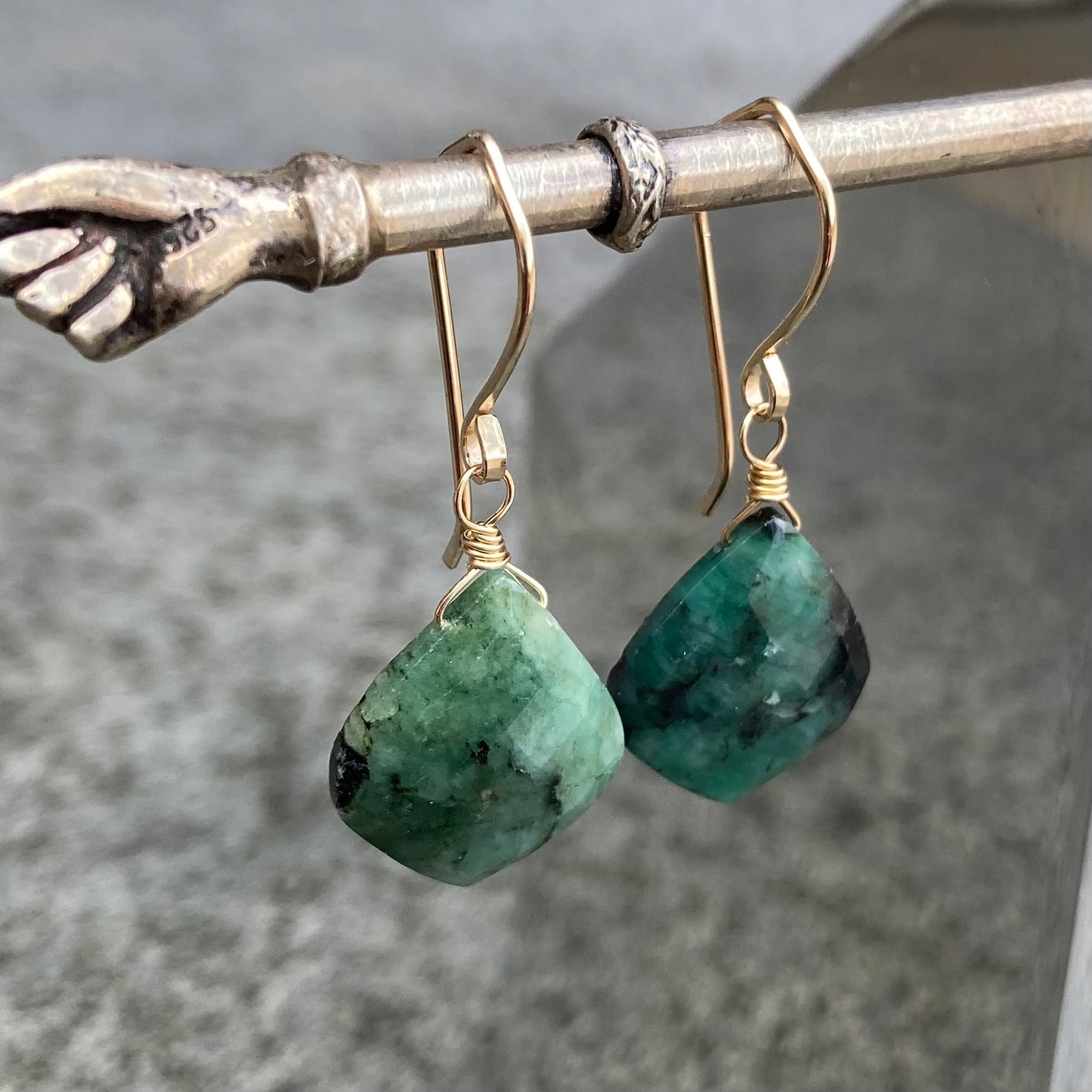 Natural Emerald & Gold Earrings