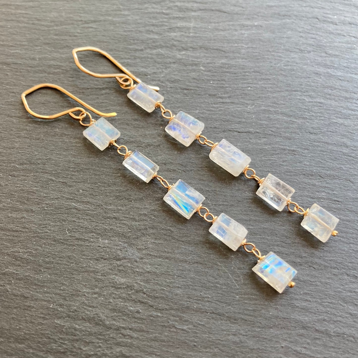 Rainbow Moonstone & Gold Earrings