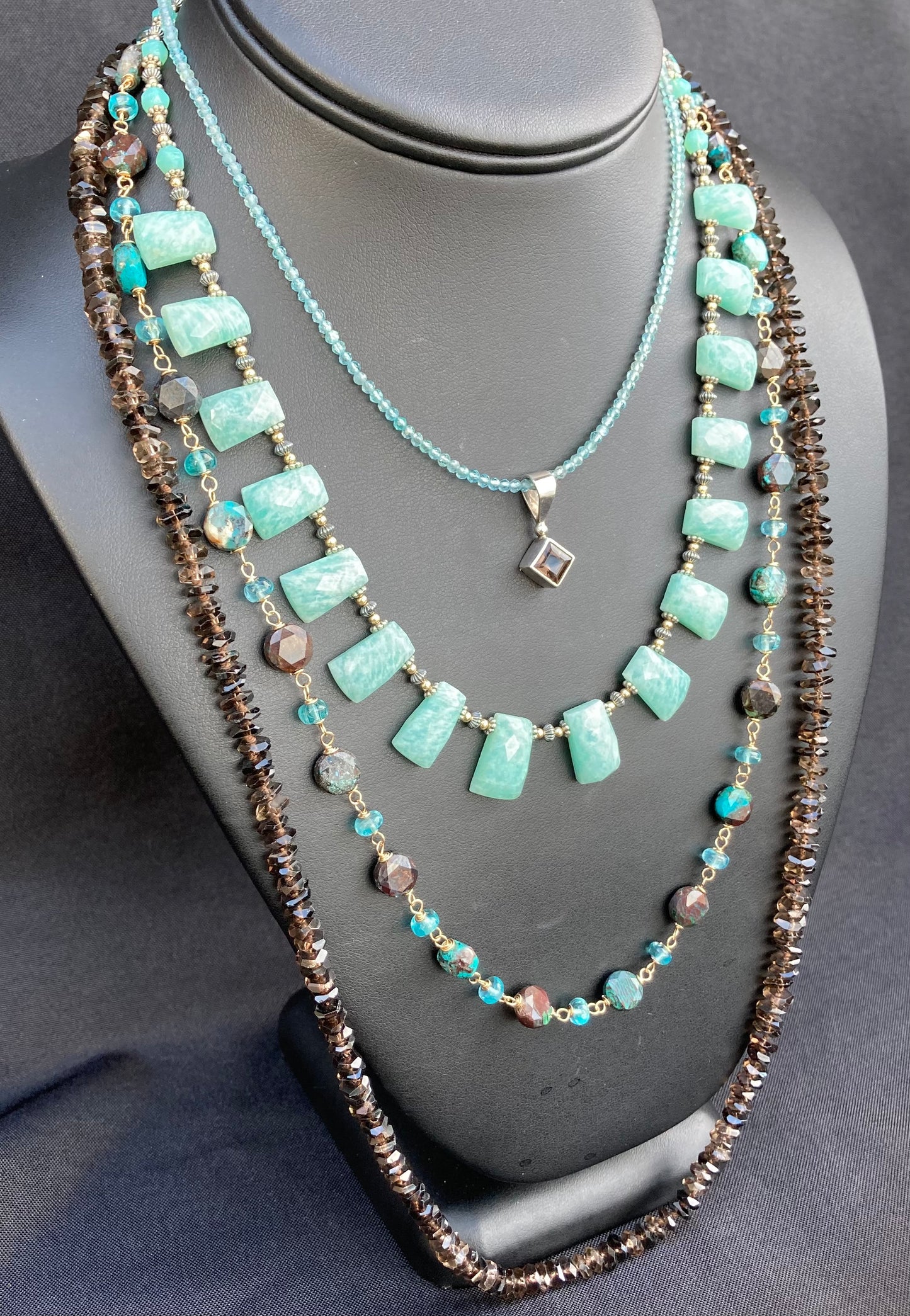 Shattuckite, Sky Blue Apatite & Gold Necklace