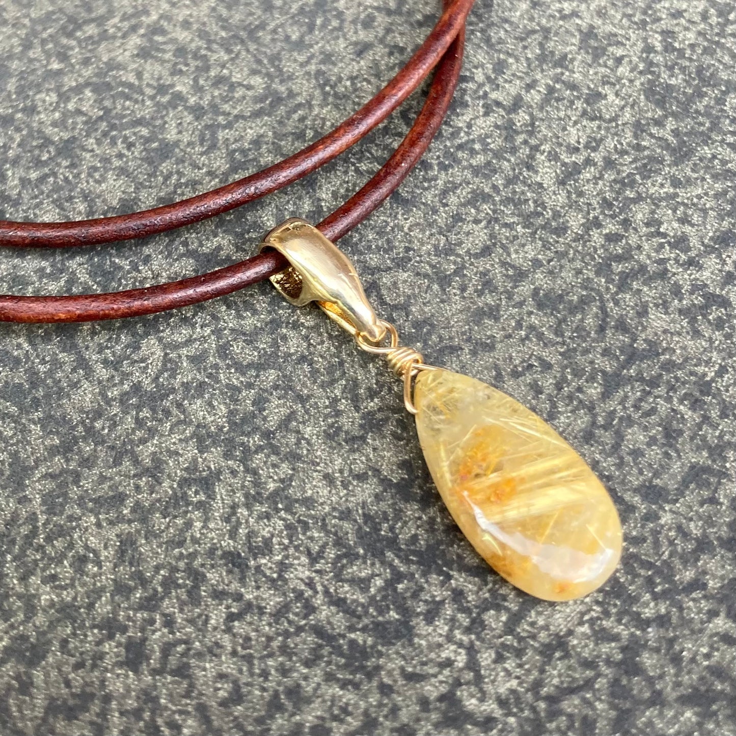 Golden Rutilated Quartz & Bronze Leather Choker