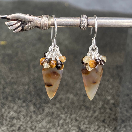 Montana Agate & Sterling Silver Arrowhead Cluster Earrings