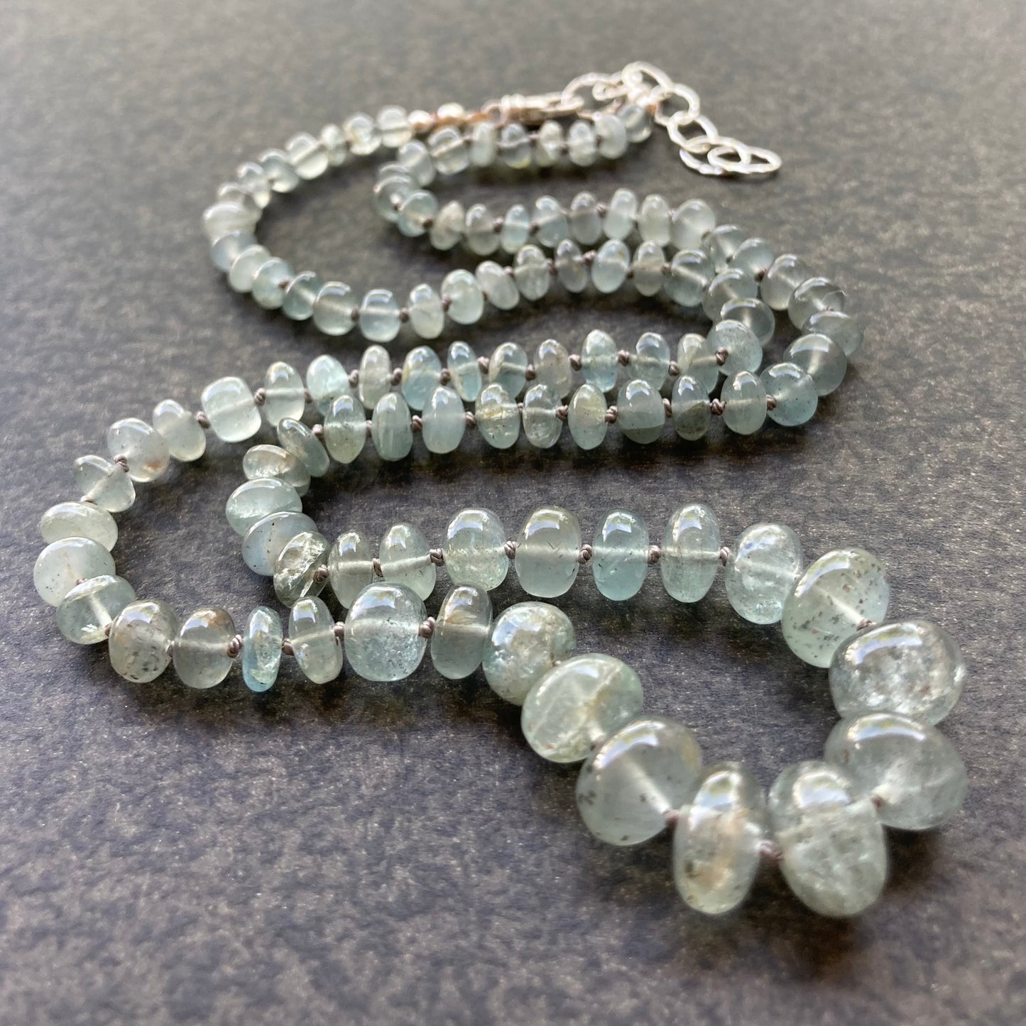 Moss Aquamarine Hand Knotted Silk Necklace