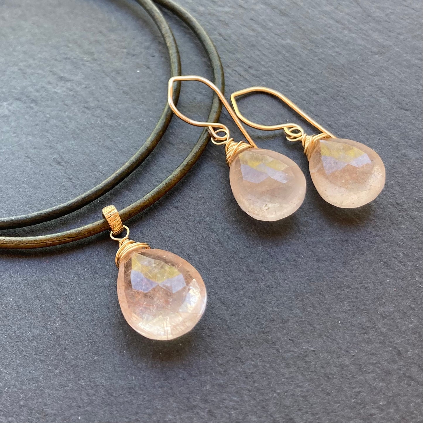 Copper Rutilated Quartz & Gold Earrings