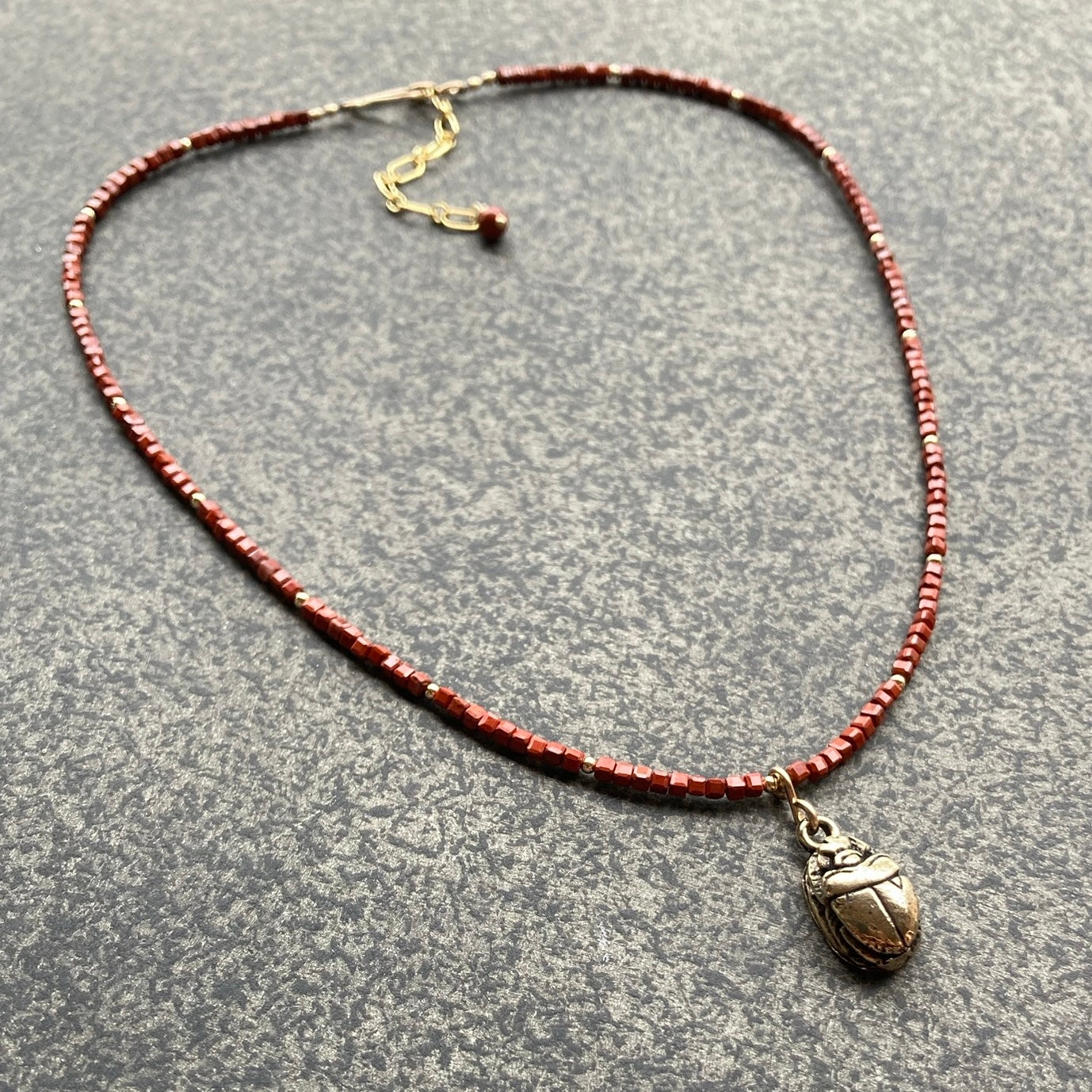 Red Jasper, Gold & Bronze Scarab Pendant Choker