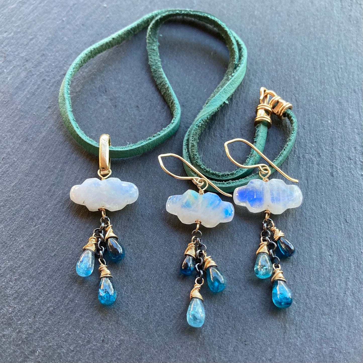 Rainbow Moonstone, Kyanite & Mixed Metal Monsoon Earrings