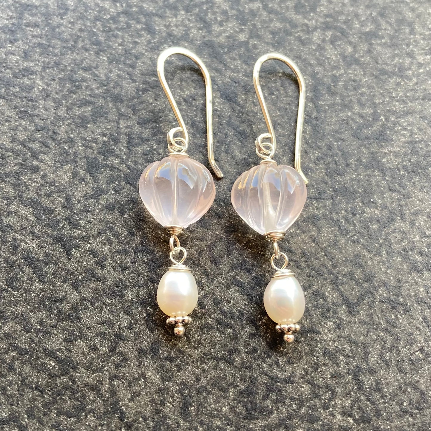 Rose Quartz, Freshwater Pearl & Sterling Silver Earrings