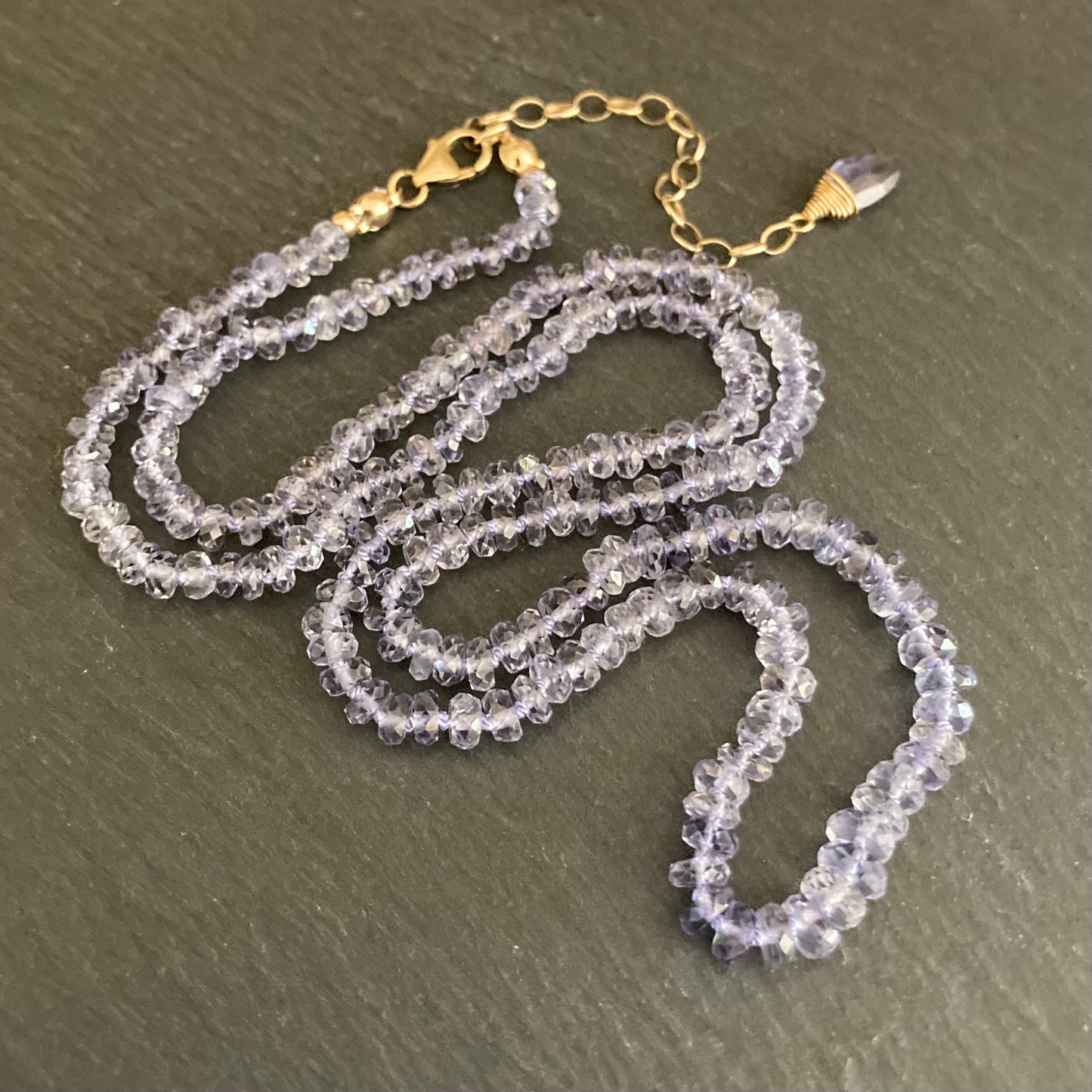 Custom Iolite Silk Necklace Restring