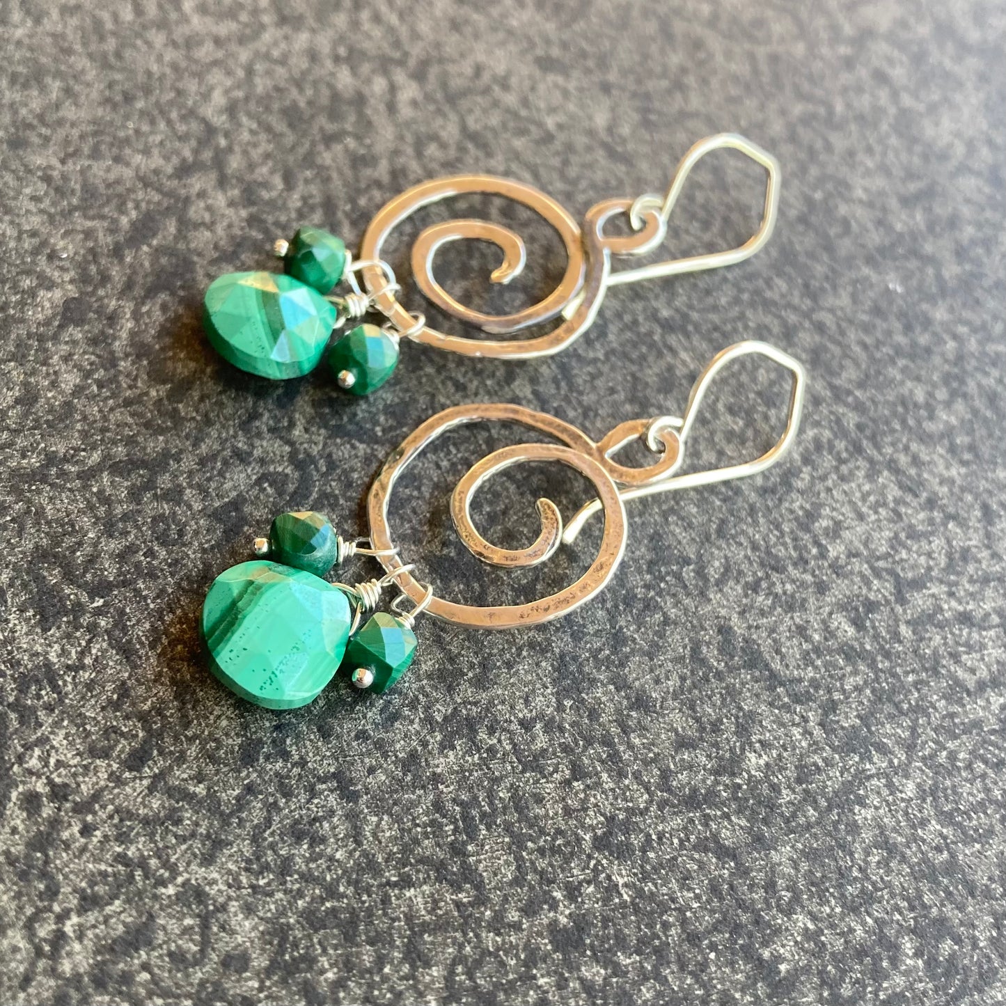 Malachite & Sterling Silver Spiral Hoops