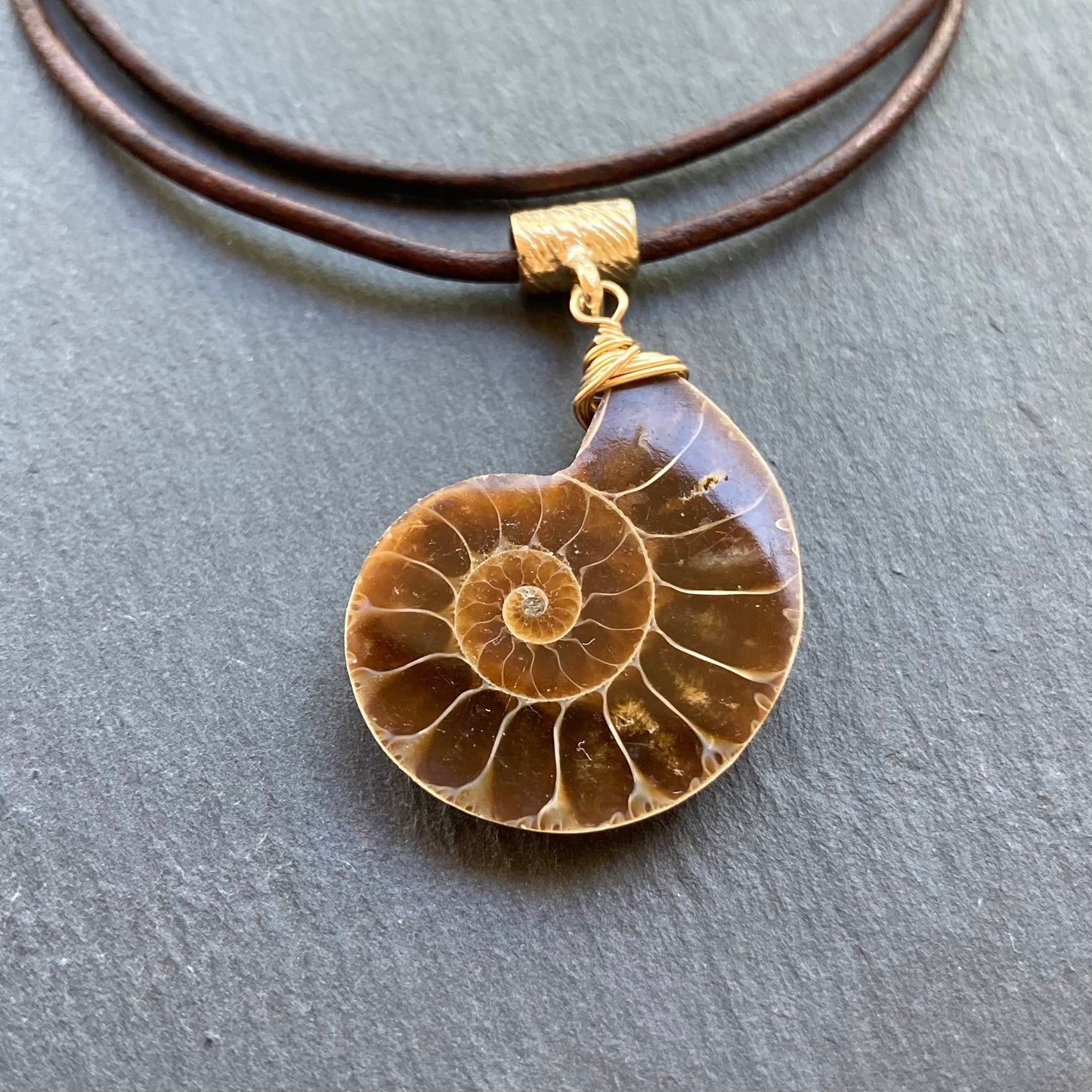 Natural Ammonite & Bronze Leather Choker