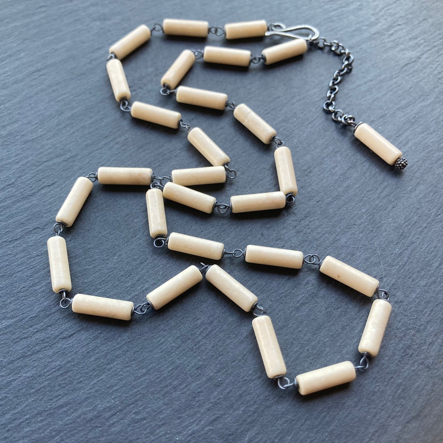 Fossil Jasper & Oxidized Sterling Silver Necklace