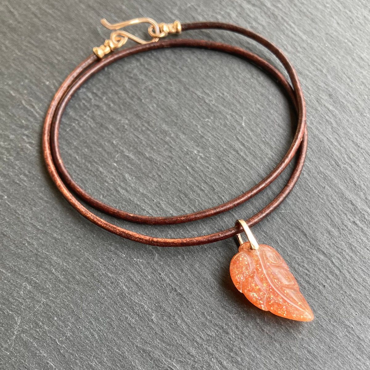 Sunstone & Rose Gold Leather Choker