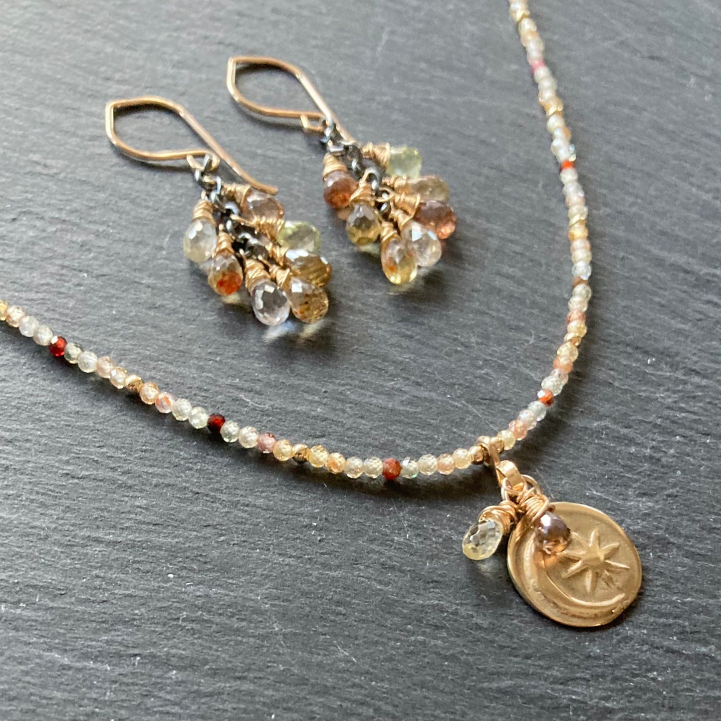 Natural Zircon & Mixed Metal Cascade Earrings