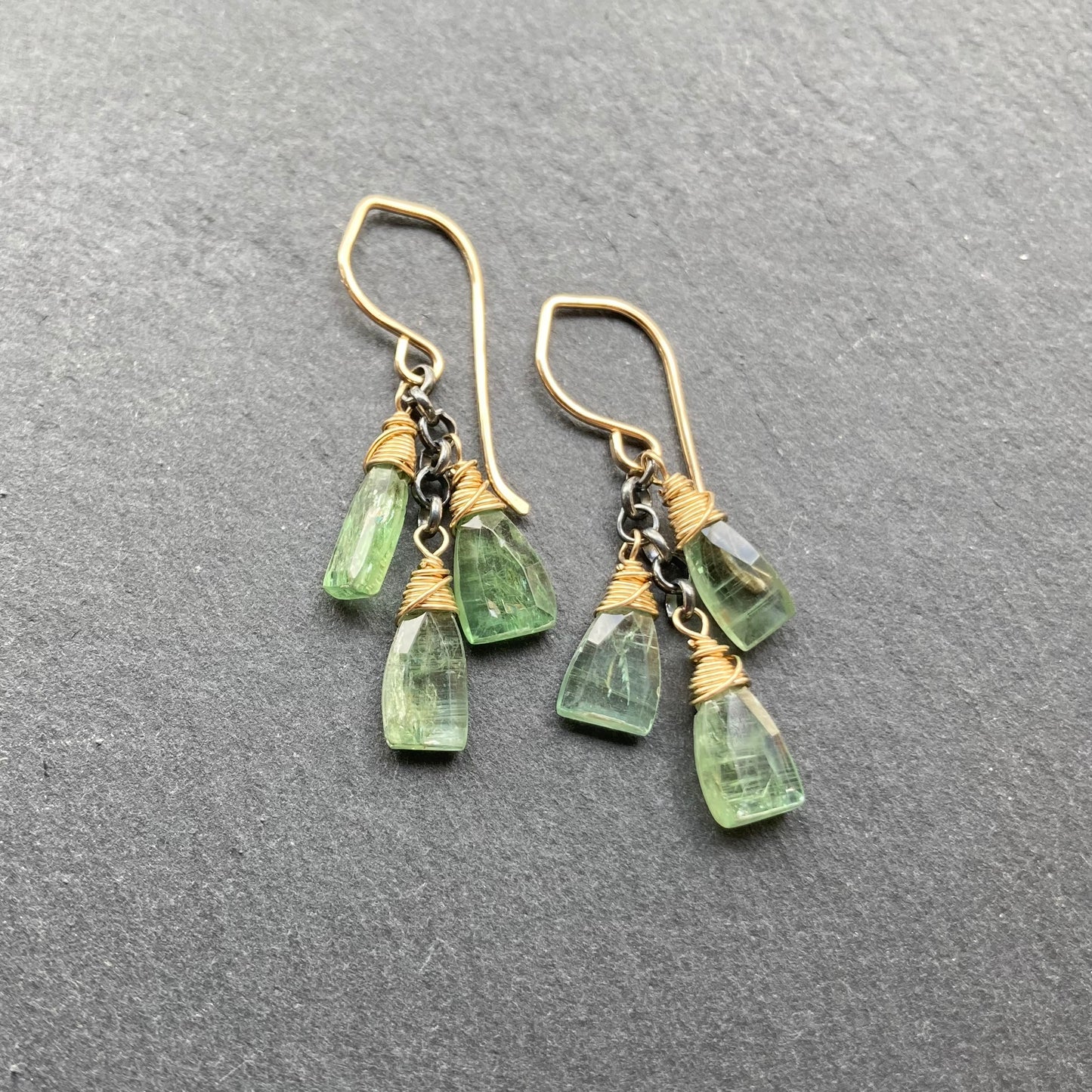 Green Kyanite & Mixed Metal Cascade Earrings
