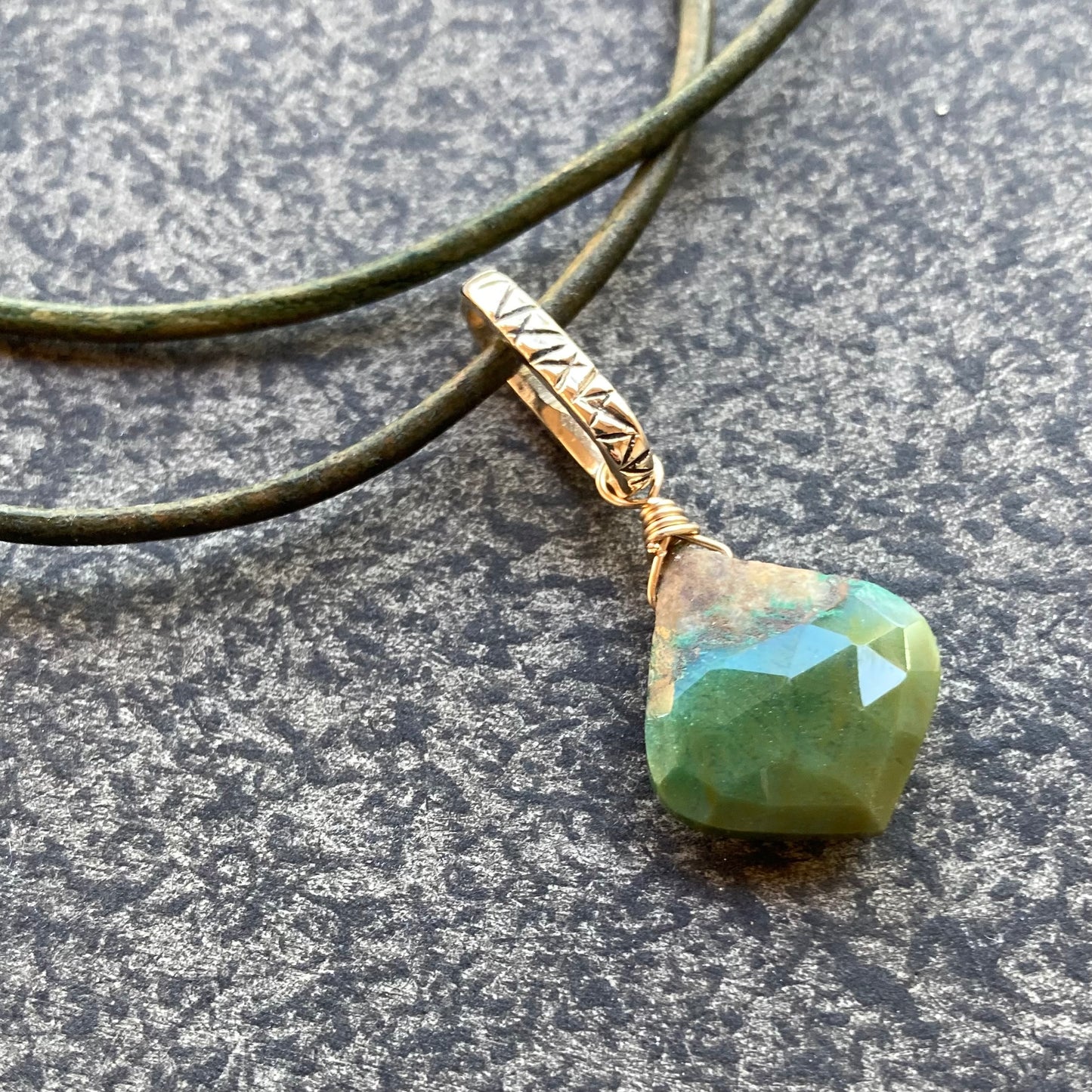 Chrysocolla & Bronze Leather Choker